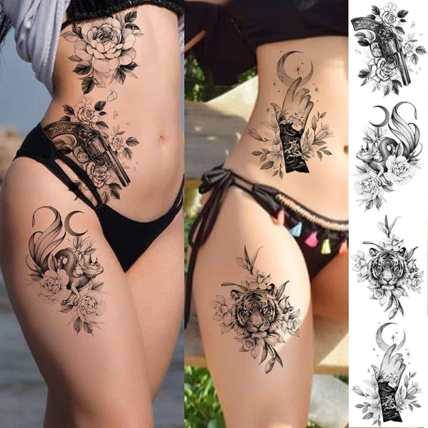 Tillfälliga tatueringar handmålade stora rosor, blommor, kvinnor