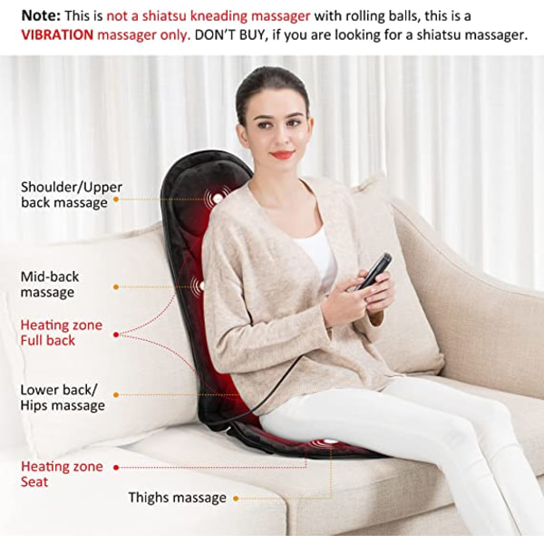 Minnesskum, massage-sittdyna, vibrationer med värmefunktion