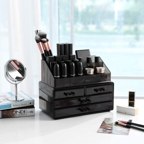 Akryl Makeup Organizer Stapelbar Makeup Förvaringsbox Kosmetik med 4 lådor