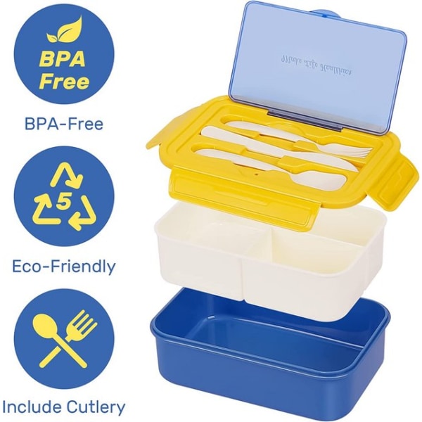 Lunchbox Bento Box, Lunchbox för vuxna 1400ml med 3 fack för barn Vuxna