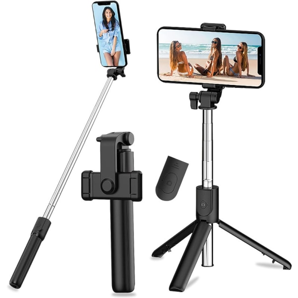 Selfie Stick-stativ med fjärrkontroll, 360° rotation, 3 i 1 trådlös Selfie Stick,