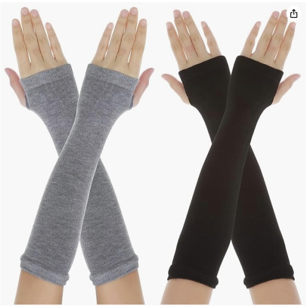 2 par långa fingerlösa handskar för damer stickade armvärmare höst vinter stretchhandskar