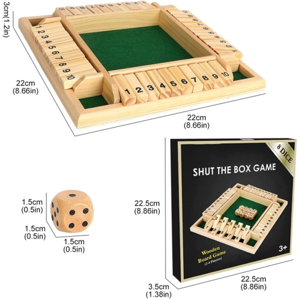 Shut the Box Brädspel Träleksaker 4-spelares tärningsbrädspel för familjer