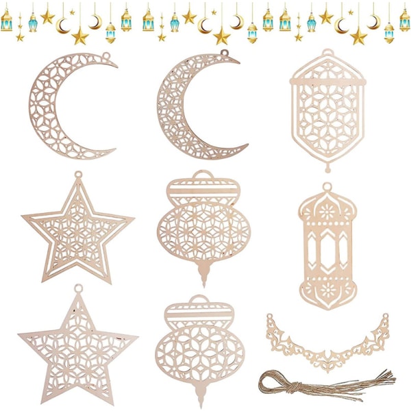 9 stycken prydnader trähänge Ramadan dekoration