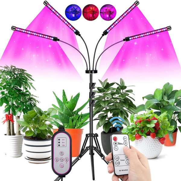 Växtlampa LED 80W Grow Light med stativ Stativstativ, 4-huvuden växt