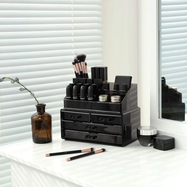 Akryl Makeup Organizer Stapelbar Makeup Förvaringsbox Kosmetik med 4 lådor