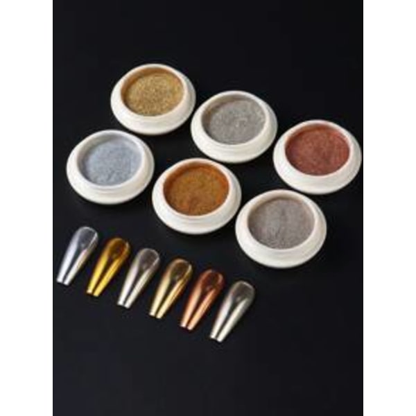 6pcs Chrome Gold Silver Nail Powder Pigment Mirror Metallic Rubbing Nail Art Glitter Dust Decorations