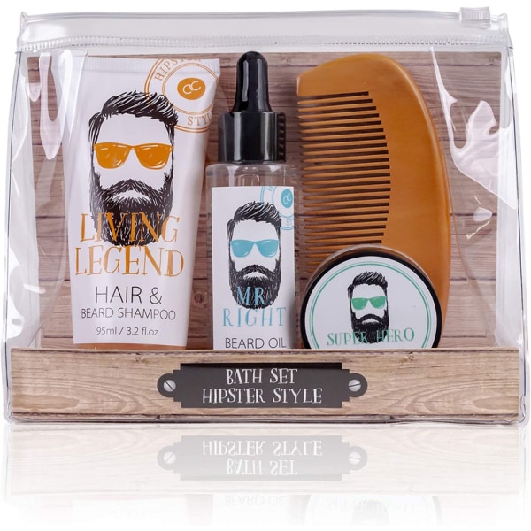 Men's Gift Set Hipster Style Care, Hair and Beard Shampoo, Beard Wax,