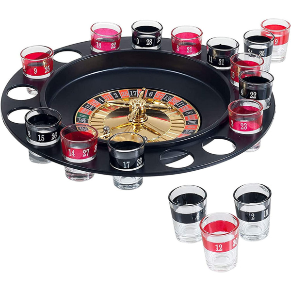 Roulette dryckesspel Partyspel med roterande hjul 16 snapsglas och 2 bollar