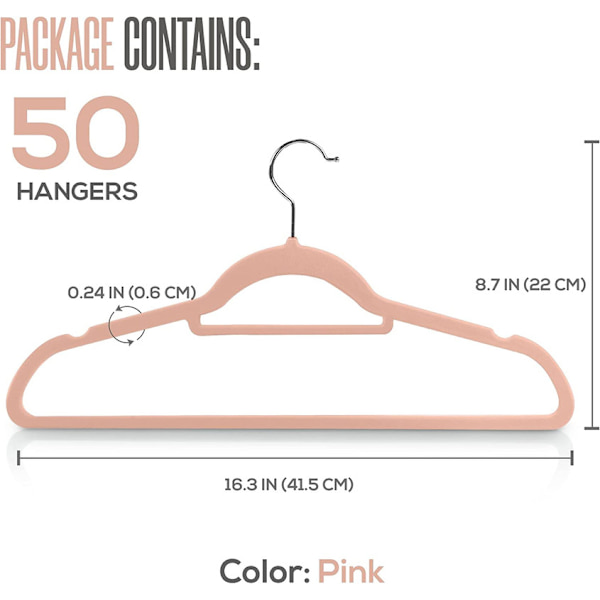 Premium Velvet Anti-Slip klädhängare starka nog att hålla jackor och tröjor (rosa, 50 stycken)