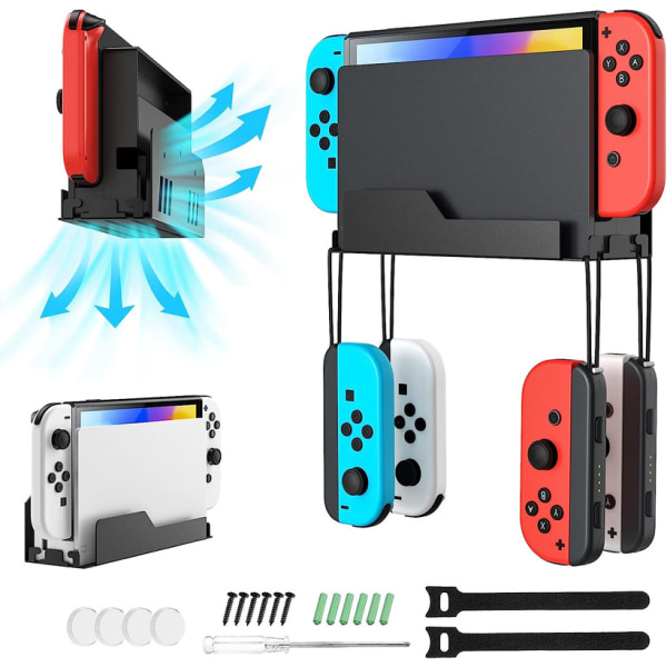 Väggfäste för Nintendo Switch/Switch OLED, metall väggfäste med 4 Joy-Con krokar