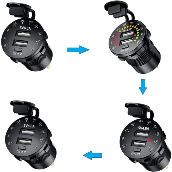12V bil USB jackladdare 4,8A Dubbel USB jack Vattentät