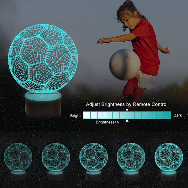 Nattljus för barnfotboll 3D optisk illusion med fjärrkontroll, 16 färger som ändras
