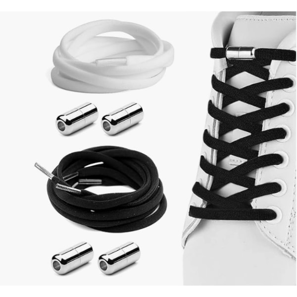 2 par premium elastiska skosnören, skoremmar med metallkapslar utan knytband,