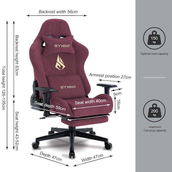 Symino MP Ergonomisk Kontorsstol Racing Seat Design 200 kg Viktbärande Svängbar gamingstol med fotstöd