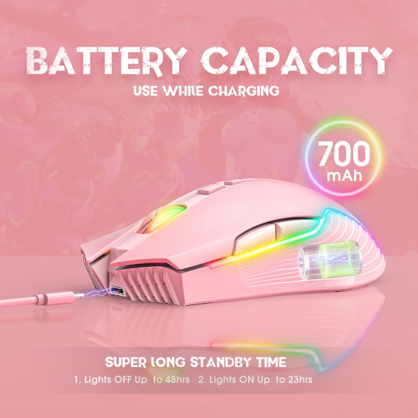 ONIKUMA CW905 Trådlös RGB Rosa Bluetooth USB 3600 DPI Spelmus rosa