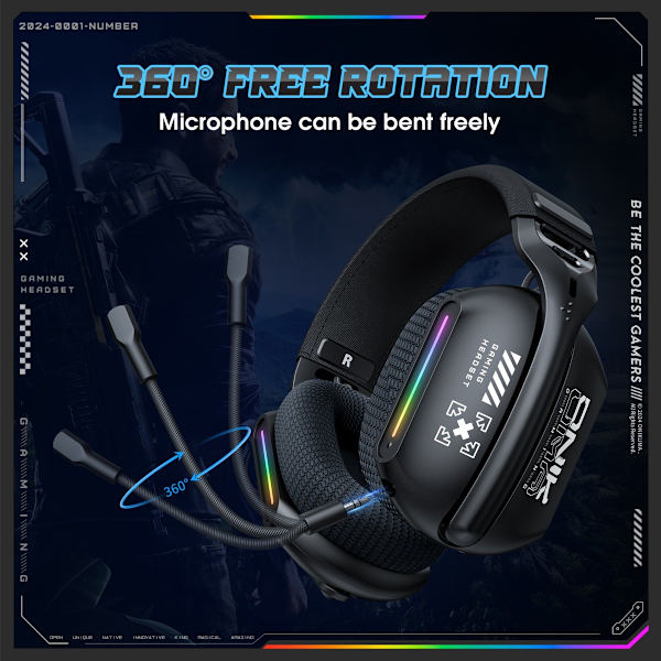 Onikuma GT808 Svart Over-the-Head Tri-Mode Bluetooth Headset svart