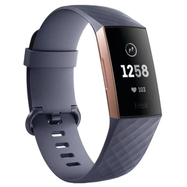 Fitbit Charge 3 40mm Guldfärgad Urtavla Grå Gummirem Fitness Tracker blå