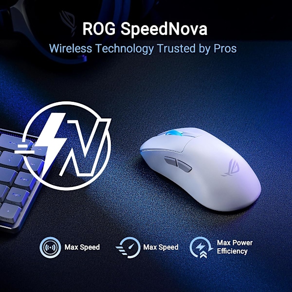 ASUS ROG Keris II Ace trådlös spelmus, AimPoint Pro 42K optisk sensor, SpeedNova trådlös, ROG Polling Rate Booster, vit vit