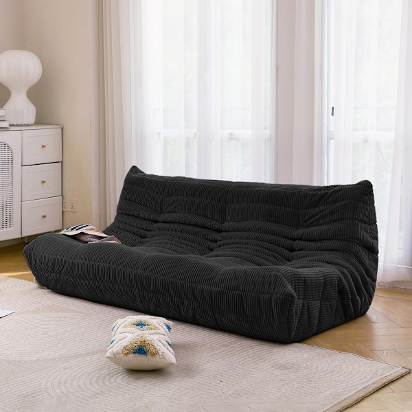 Togo Tresitssoffa - Svart - Ingen montering, Dubbelskikts skumkomfort, Ergonomiskt helkroppsstöd, Premium Soft-Touch-klädsel svart