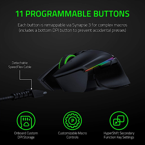 Razer Basilisk Ultimate Svart Trådlös USB Typ-C 20000 DPI Spelmus svart