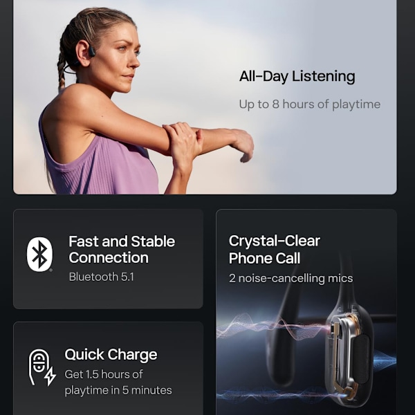 SHOKZ OpenRun Pro - Open-Ear Bluetooth Benledning Sport Hörlurar - Svart svart