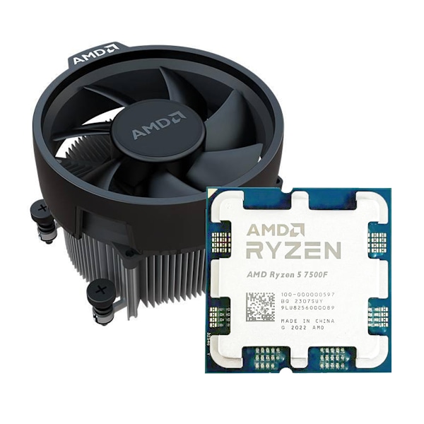 Helt nya AMD Ryzen 5 7500F Tray Processor med kylare svart