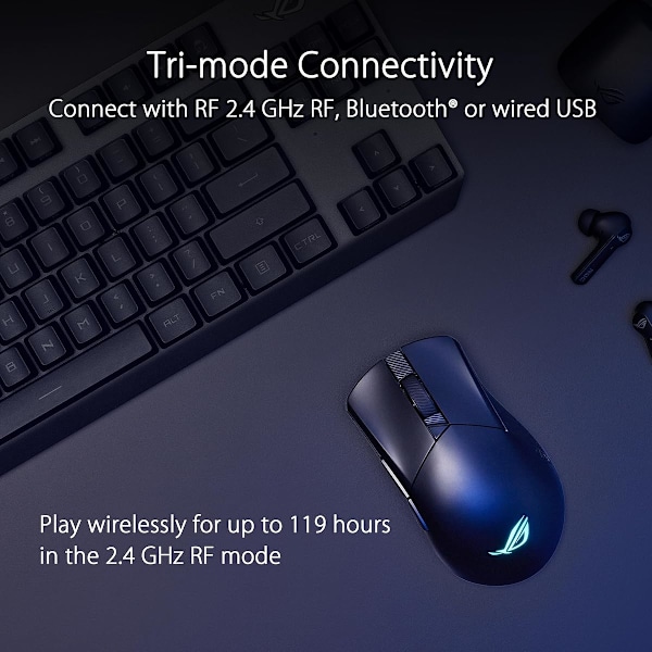ASUS ROG Gladius III trådlös AimPoint-spelmus, anslutning 36000 DPI-sensor, ROG SpeedNova, utbytbara switchar, Paracord-kabel, svart svart