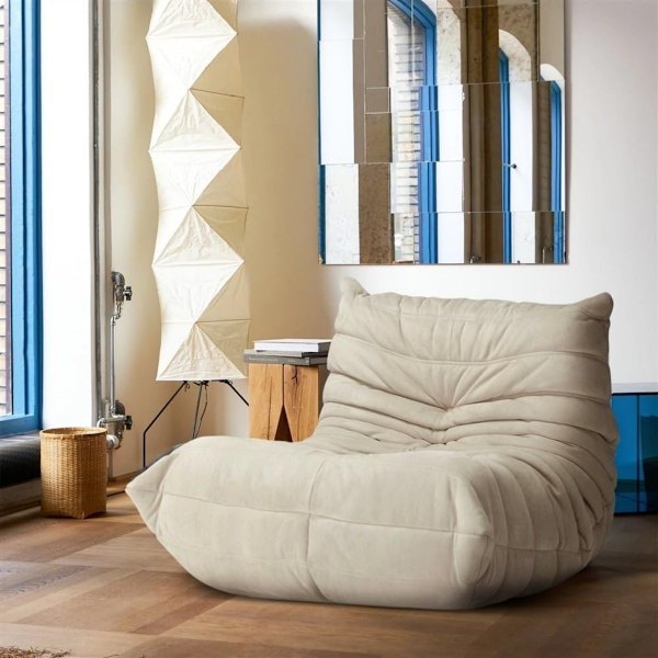 Togo ensitsig soffa - beige - ingen montering, dubbelskikts skum, ergonomisk design, mjuk klädsel vit