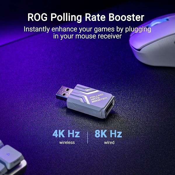 ASUS ROG Keris II Ace trådlös spelmus, AimPoint Pro 42K optisk sensor, SpeedNova trådlös, ROG Polling Rate Booster, vit vit