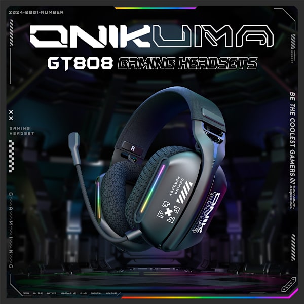 Onikuma GT808 Svart Over-the-Head Tri-Mode Bluetooth Headset svart