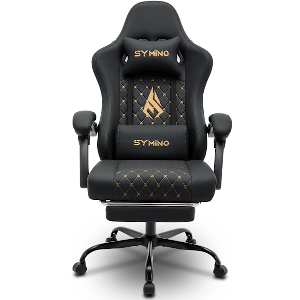 Symino FZ ergonomisk kontorsstol Racing sätesdesign 200 kg viktbärande roterbar spelstol med fotstöd svart
