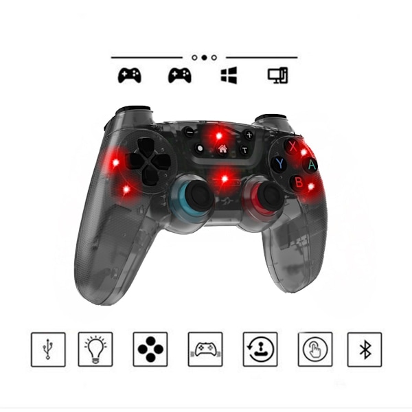 Trådlös gamepad för Switch, Controller, Bluetooth, 7-färgs ljuseffekt svart
