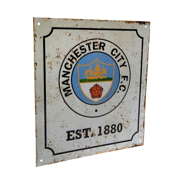 Manchester City FC Officiell Retro Logotyp Skylt One Size Vit White One Size