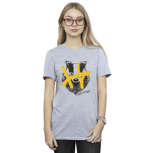 Harry Potter Dam/Kvinnor Hufflepuff Pop Spray Bomull Pojkvän Sports Grey XXL