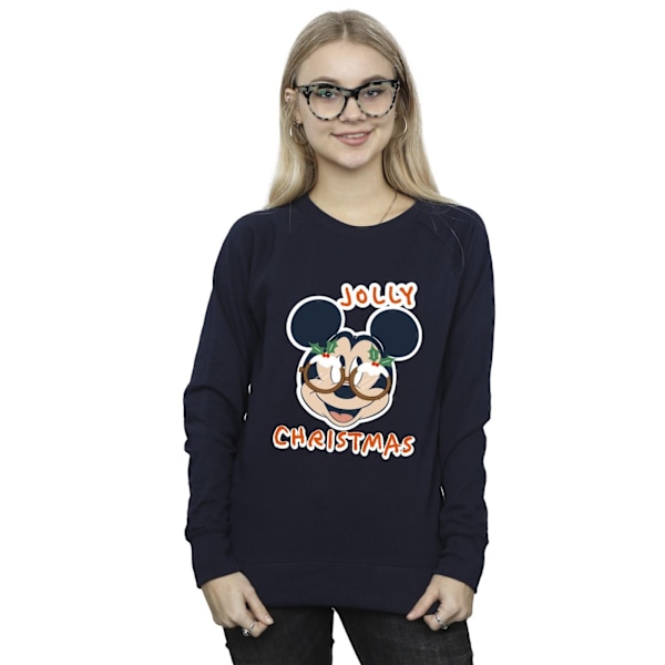 Disney Womens/Ladies Mickey Mouse Jolly Christmas Glasses Sweatshirt Navy Blue M