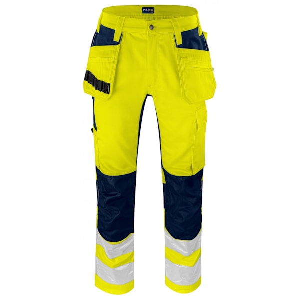 Projob herr stretch hög synlighet cargobyxor 34R gul/marinblå Yellow/Navy 34R