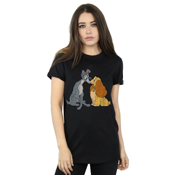Disney Dam/Kvinnor Lady Och Lufsen Distressed Kiss Bomull Black L