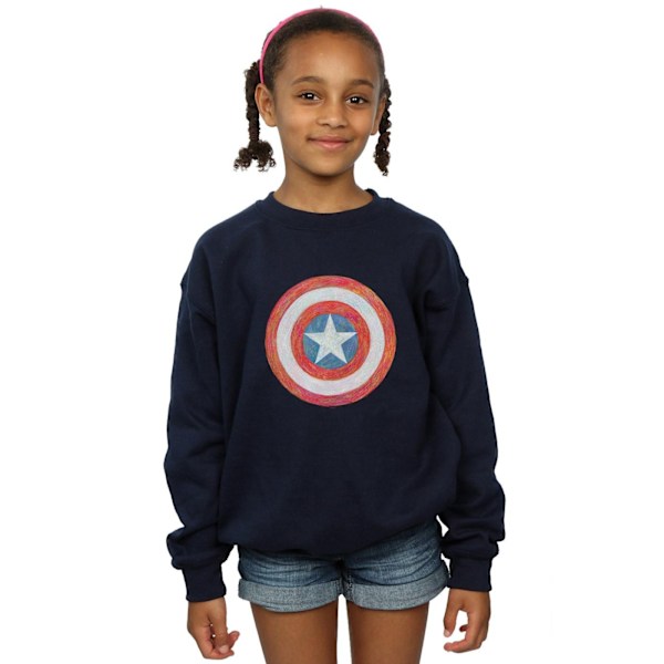 Marvel Girls Captain America Sketched Shield Sweatshirt 7-8 år Navy Blue 7-8 Years