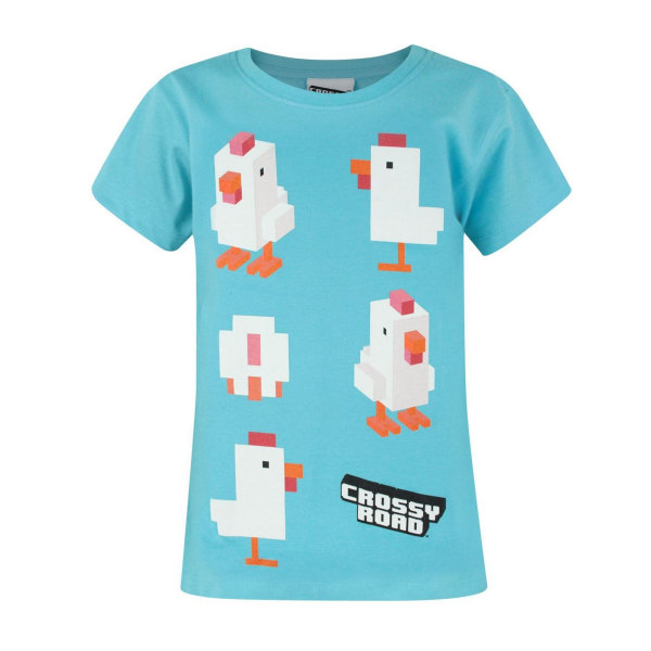 Crossy Road T-shirt för design av kyckling för barn/flickor Ja Vivid Blue Years (5/6)