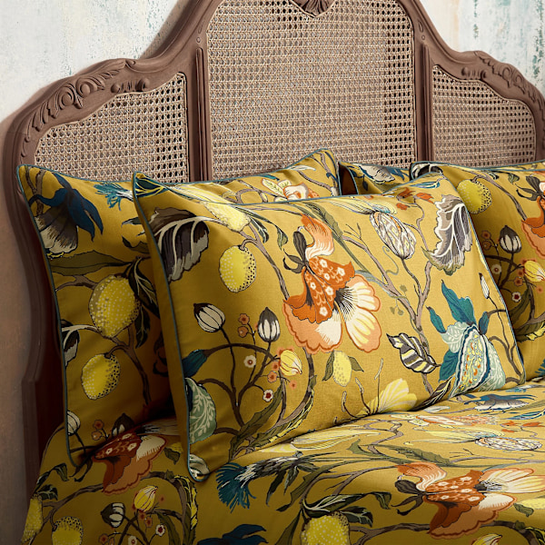 EW by Edinburgh Weavers Morton Sateen Floral Housewife Pillowca Ochre 50cm x 75cm