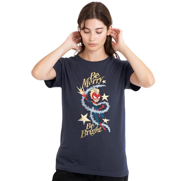 Captain Marvel Dam/Kvinnor Be Merry Be Bright T-Shirt L Deep Deep Navy L