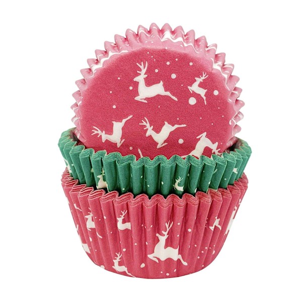 Kreativa festliga muffins- och cupcake-formar med renmotiv (75-pack) O Red/Green/White One Size