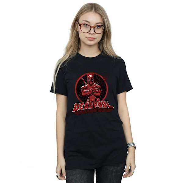 Deadpool Dam T-shirt med logotyp för kvinnor/damer, pojkvänmodell, M, svart Black M