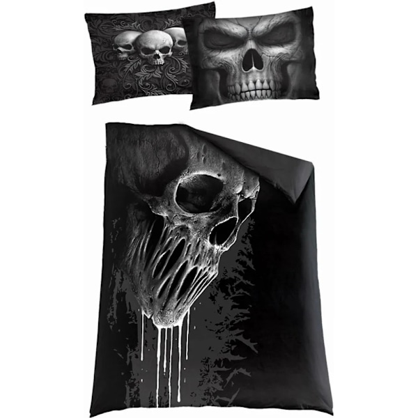 Spiral Direct Skull Scroll Påslakan Set Enkelsäng Svart Black Single