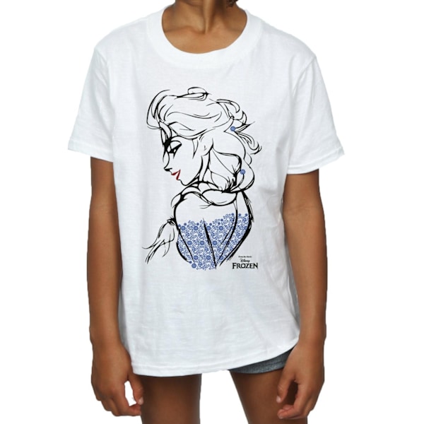 Frozen Elsa Sketch T-shirt för flickor 5-6 år Vit White 5-6 Years