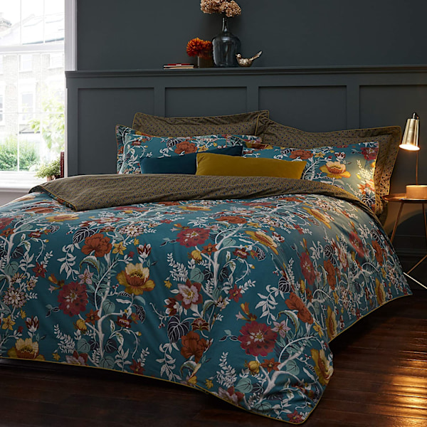 Paoletti Bloom Blommigt Påslakanset Dubbel Teal Teal Double
