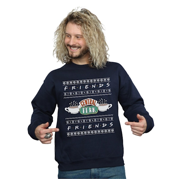 Friends Herr Fair Isle Central Perk Sweatshirt 5XL Marinblå Navy Blue 5XL