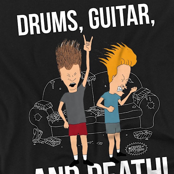 Beavis & Butthead Herr T-Shirt Trummor Gitarr & Död 4XL Svart Black 4XL