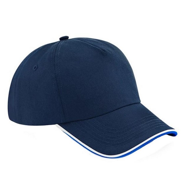 Beechfield Unisex Authentic 5-Panel Piped Peak Cap One S French Navy/Bright Royal/White One Size